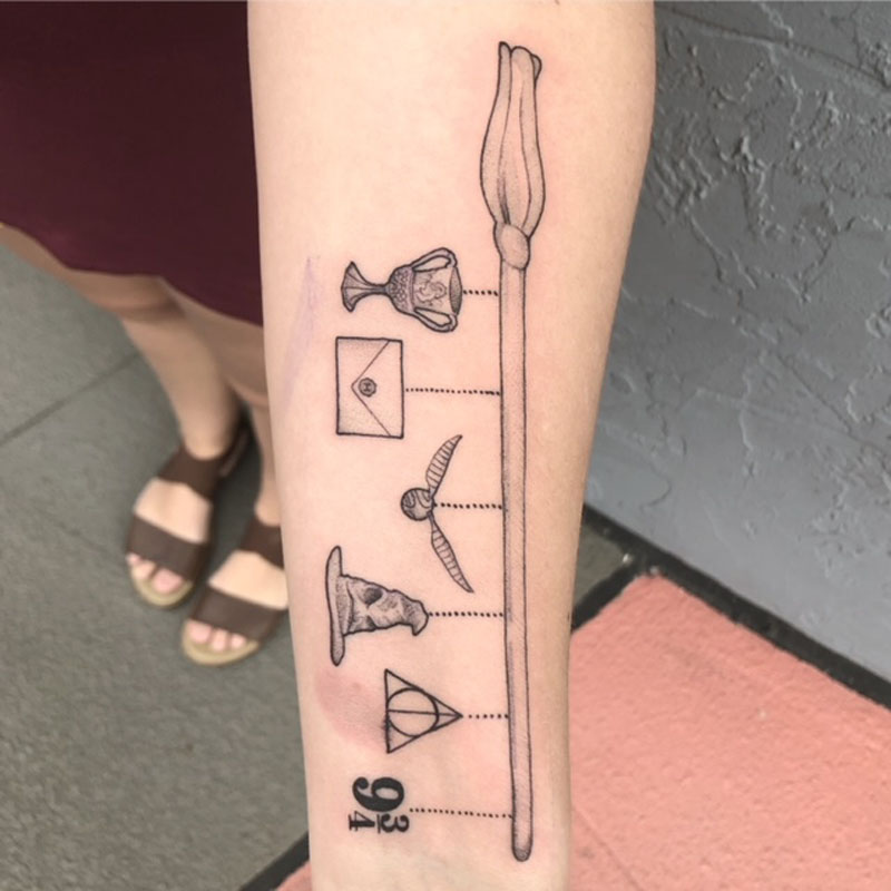 Harry Potter, Linework tattoo by Scott “CoolAid” Irwin